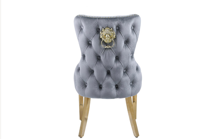 Louise Grey Marble Dining Table With victoria Grey and Gold Dining Chairs