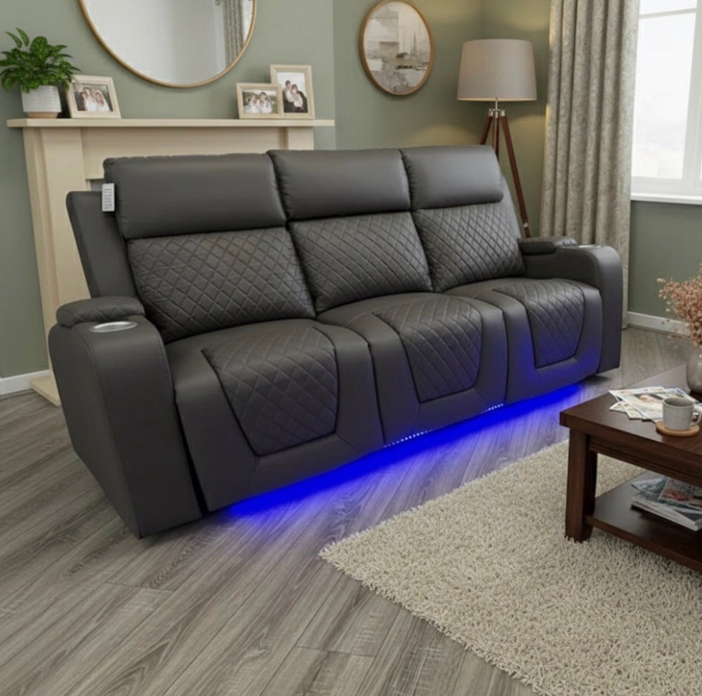 3 Seater Grey recliner sofa with led light 