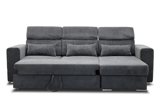 LUCA CORNER FABRIC SOFA BED WITH STORAGE- UNIVERSAL SIDE – GREY