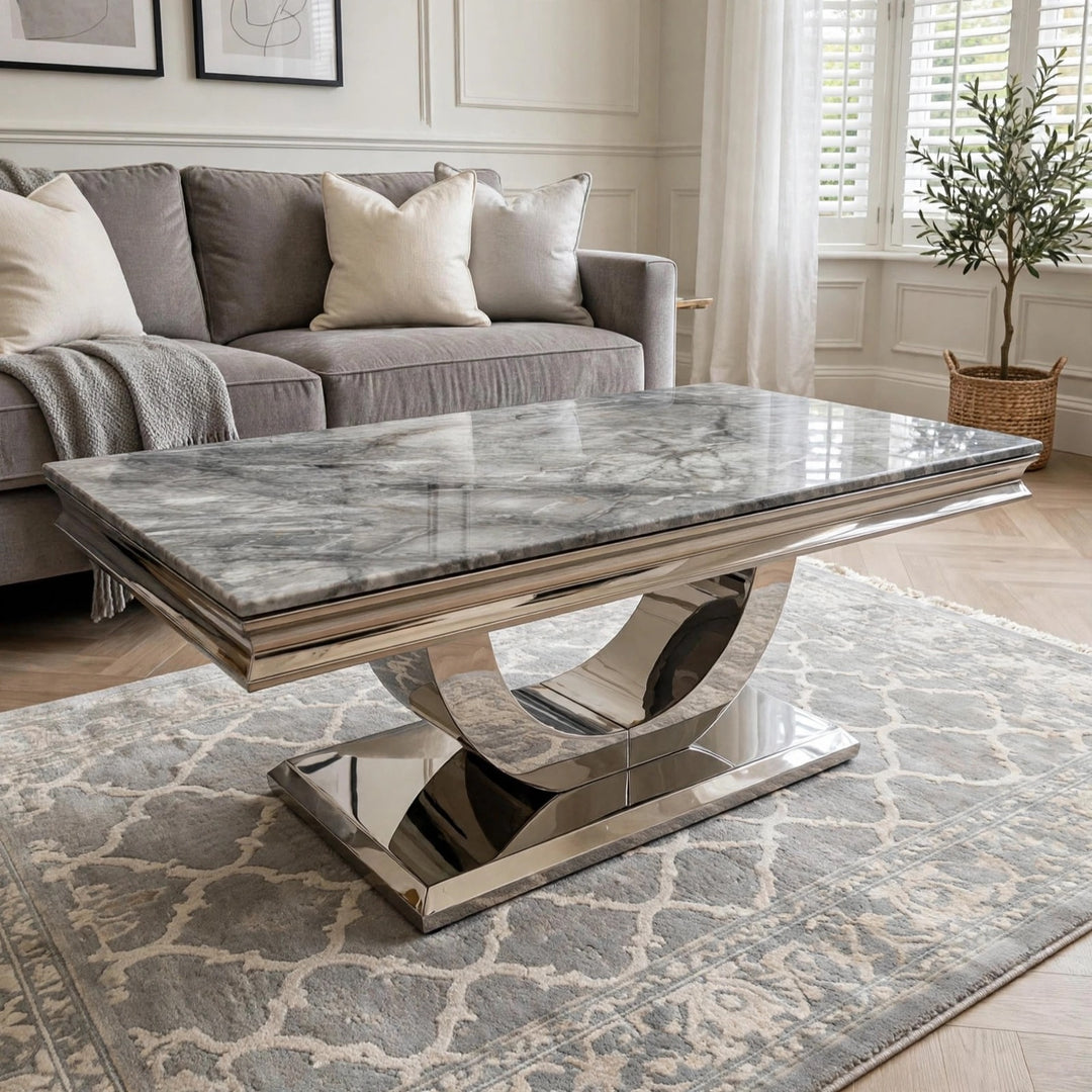 London Light Grey Marble Coffee Table- Modern Uk Living Room Table , Multiple Colours Available