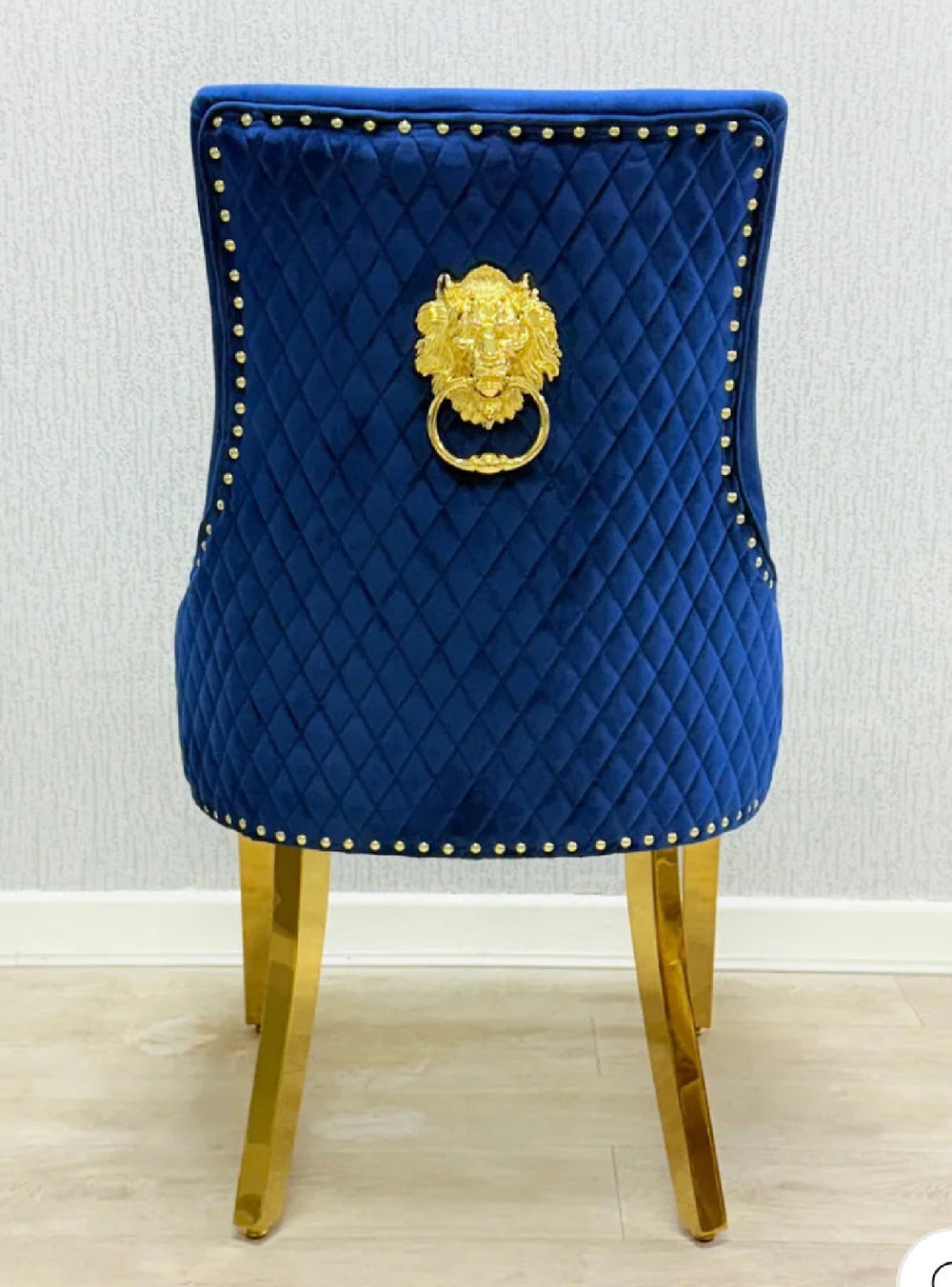 Navy blue velvet lion knocker dining chair with gold legs luxury dining chair UK