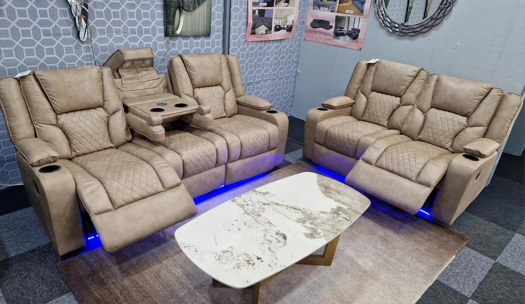 Electric Recliner Sofa Biege Roma 3 Seater Recliner Sofa & 2 Seater Recliner Sofa