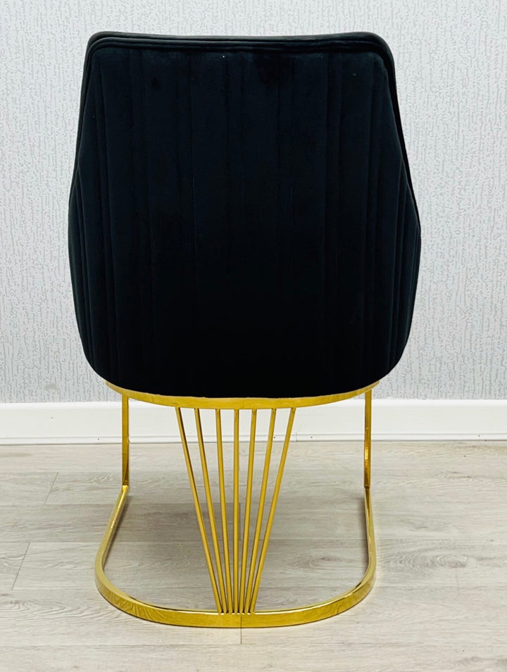 2M Monaco Gold Marble Dining Table Set With Gold Dining Chairs