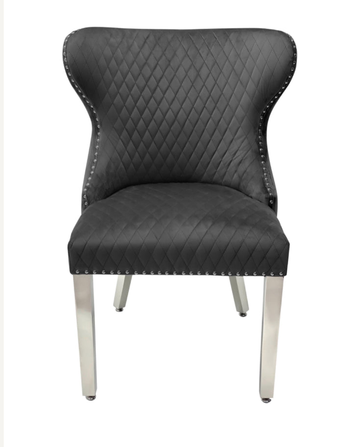 Rose 180cm Grey Marble Dining Table With Lion Knocker Dining Chairs