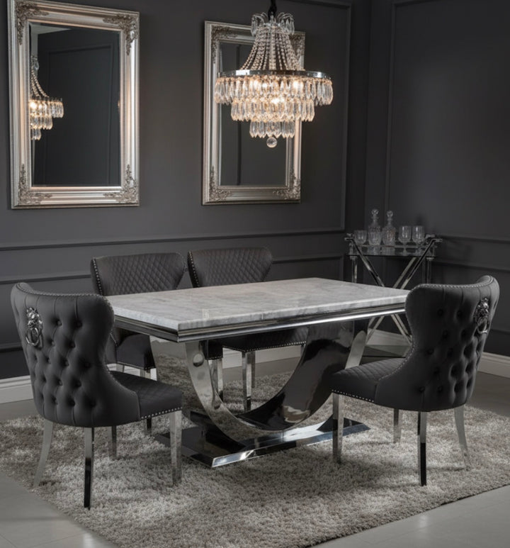London  marble Dining Set with + Valentino Lion knocker chairs