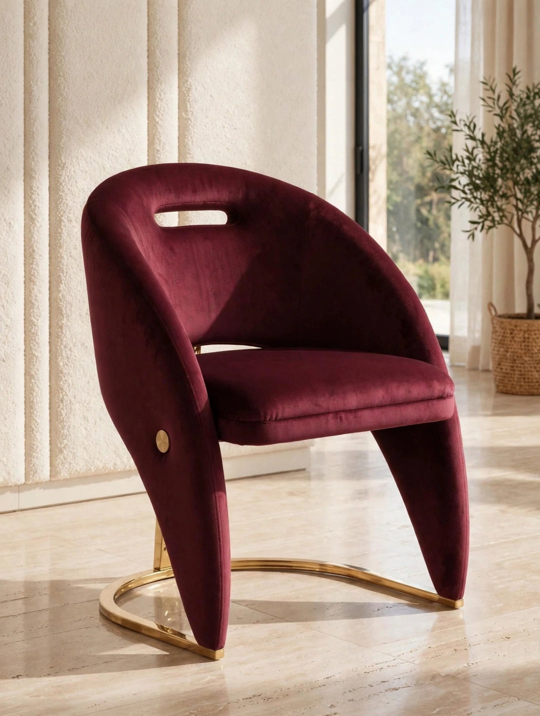 Rome Maroon Velvet Dining Chair with Gold Metal Frame