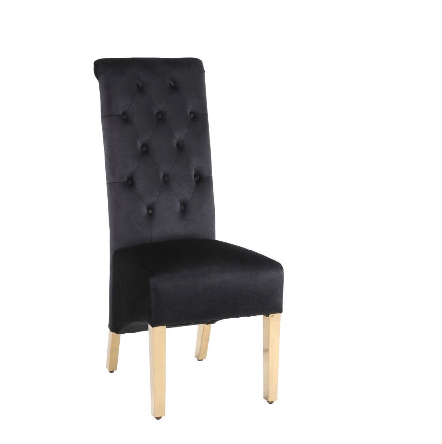 Louise Gold Marble Dining Set With Sofia Black and Gold Ring Knocker Chair