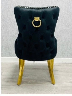 Louise White & Gold Marble Dining Table with Cream Velvet Ring & Lion Knocker Chairs – Luxury Dining Set