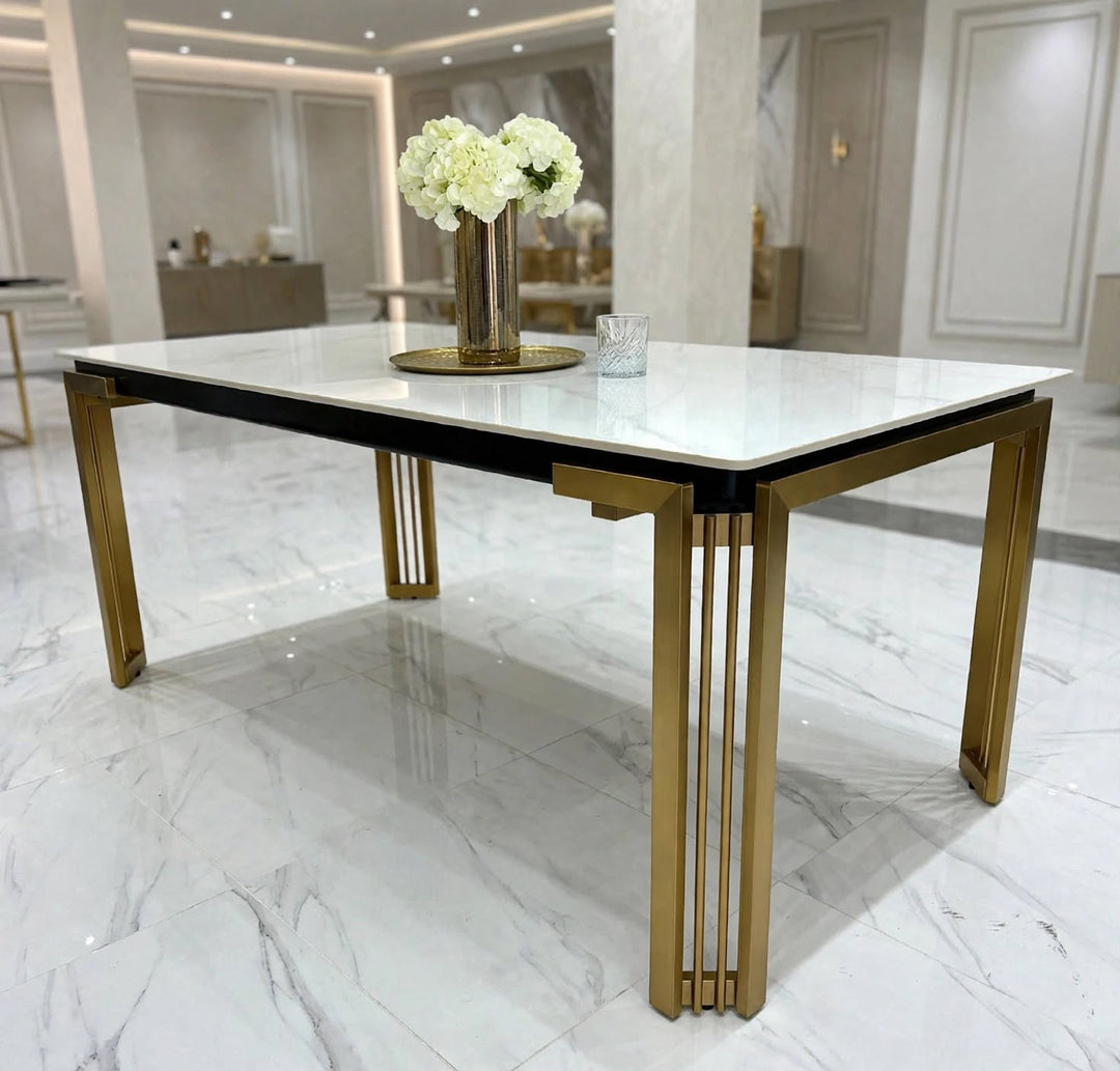 Sorrento Rectangle Ceramic Gold Table With White Marble