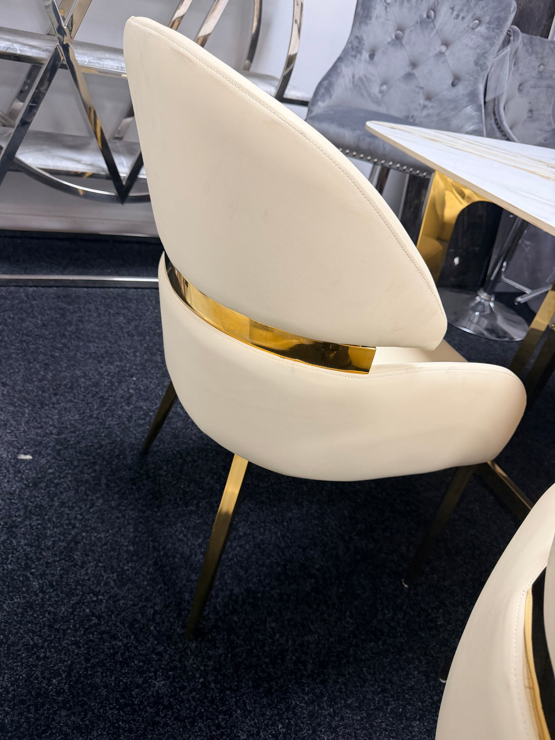 Madrid 180cm Gold Dining Table with Gold Leather Dining Chairs | Luxury Dining Set