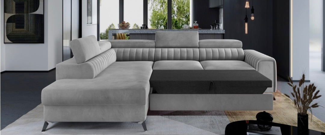Sofia Corner Sofa Bed with Storage – Plush Velvet L-Shape Sofabed | Left or Right Hand | Modern Pull-Out Sofa Bed UK