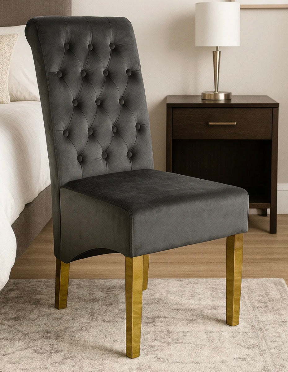 Pair Of 2 Sofia Grey & Gold Knocker Dining Chair