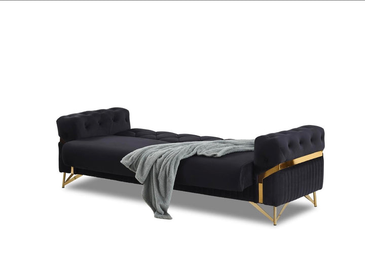Marbela Black & Gold Turkish Sofa Bed Set – 3 Seater Sofa Bed & 2 Seater – Luxury Fabric Sofa UK
