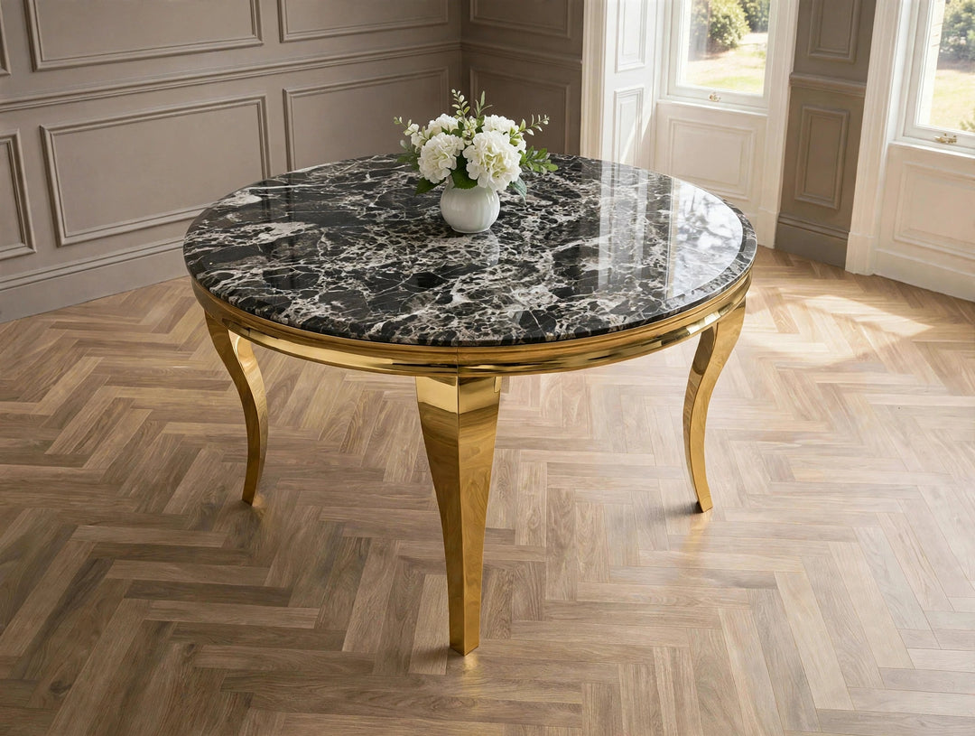 110cm Grey & Gold Round Dining Table – Modern Luxury Kitchen & Dining Table