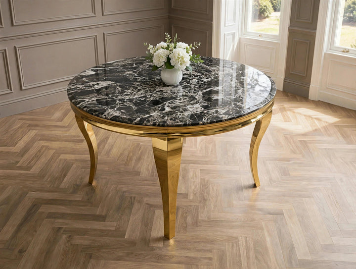 110cm Grey & Gold Round Dining Table – Modern Luxury Kitchen & Dining Table
