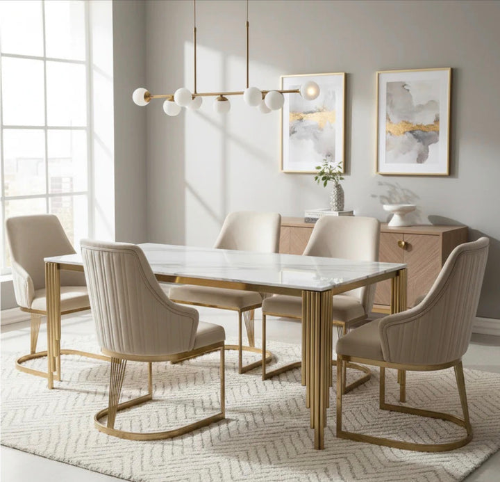 Luxury Mayfair 180cm Gold Dining Table Set | Mink, Black & Green Gold Chairs | 4 & 6 Seater