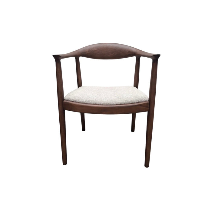 Ferno Walnut Dining Chair in Oatmeal Boucle – Wooden Frame Upholstered Seat