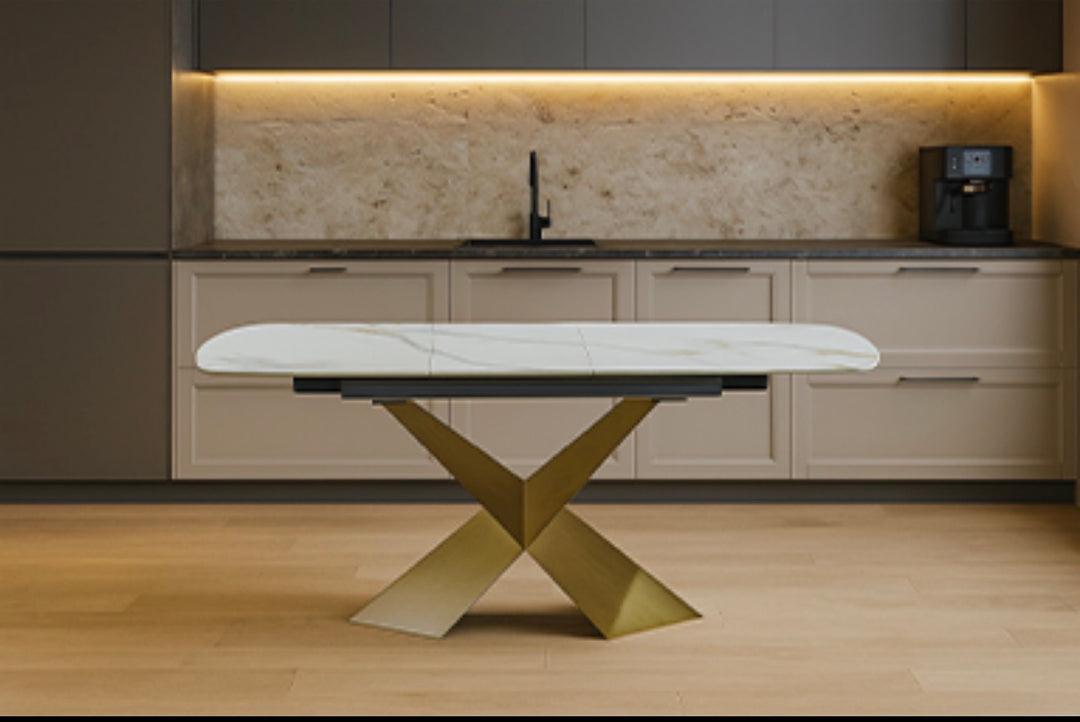 Milano White & Bronze Gold  Extending Dining Table | 180cm -220cm