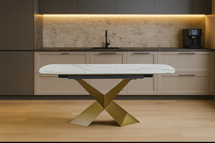 Milano White & Bronze Gold  Extending Dining Table | 180cm -220cm