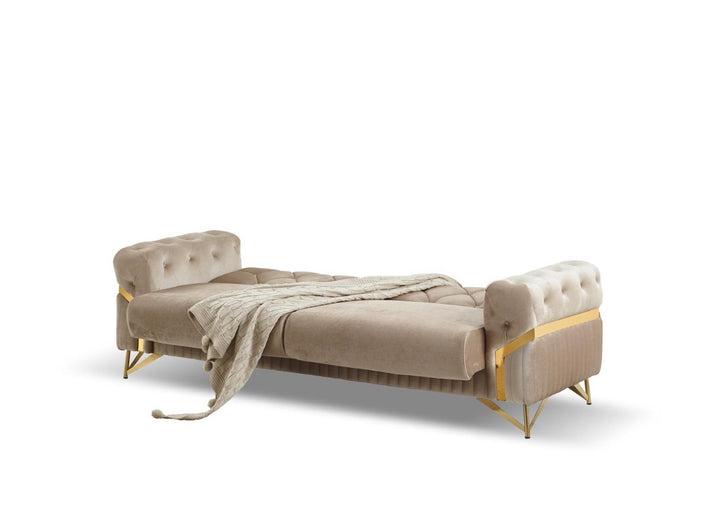Marbela Mink & Gold Turkish Sofa Bed Set – 3 Seater Sofa Bed & 2 Seater – Luxury Fabric Sofa – UK Living Room Furniture