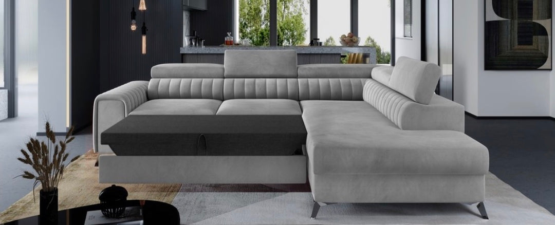 Sofia Corner Sofa Bed with Storage – Plush Velvet L-Shape Sofabed | Left or Right Hand | Modern Pull-Out Sofa Bed UK