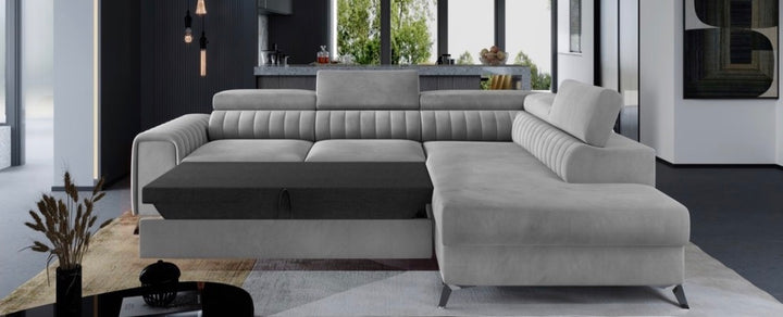 Sofia Corner Sofa Bed with Storage – Plush Velvet L-Shape Sofabed | Left or Right Hand | Modern Pull-Out Sofa Bed UK