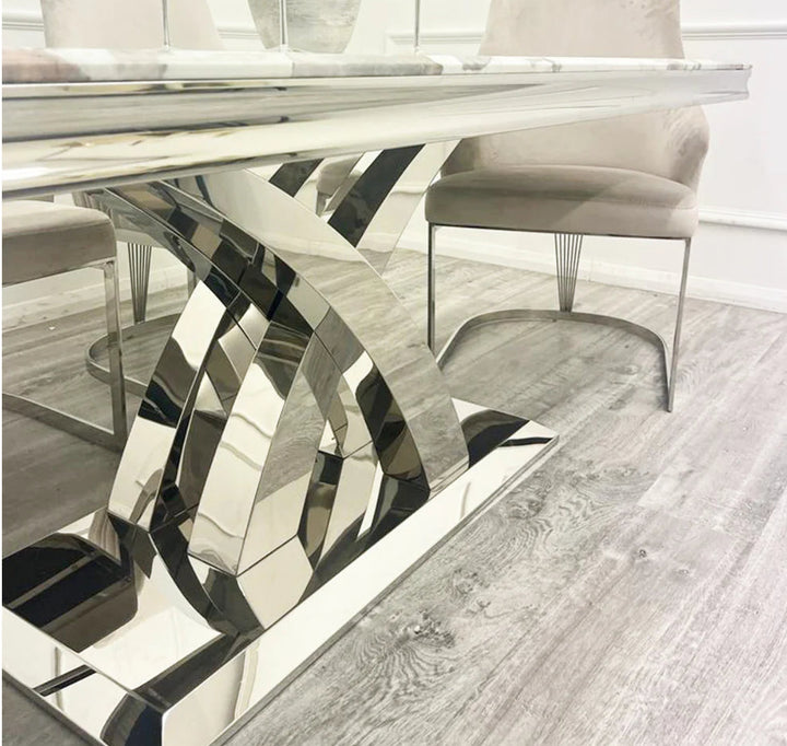 Milan Marble Dining Table 1.8M With Majestic Lion Knocker Chairs