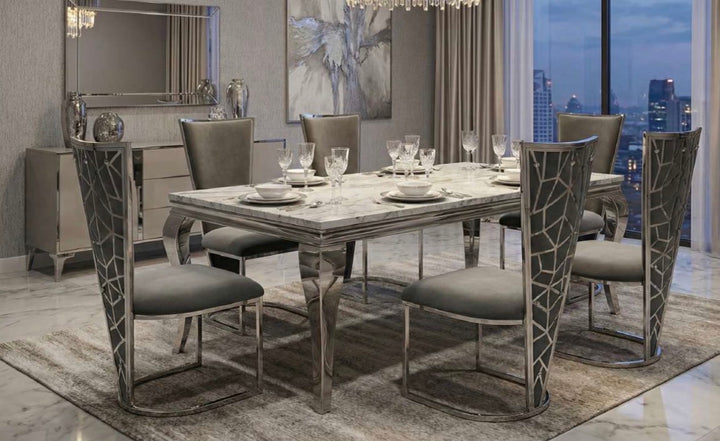 Louise Grey Marble Dining Table with Vienna Dark Grey Chairs | Modern Marble Dining Set