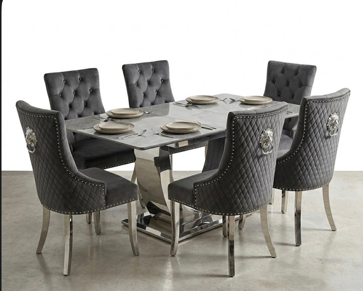 London Grey Extendable Dining Table 1.2M–1.5M & 160cm -200cm with Majestic Dark Grey Dining Chairs Set