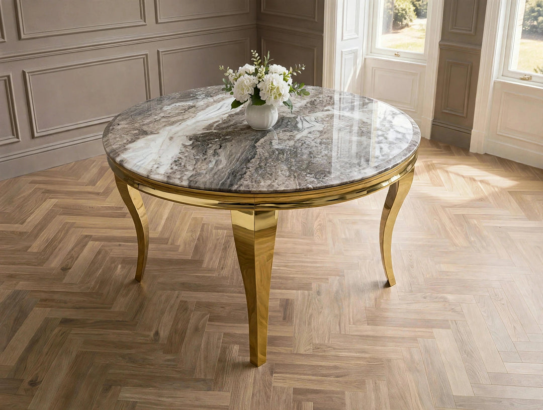 110cm Grey & Gold Round Dining Table – Modern Luxury Kitchen & Dining Table