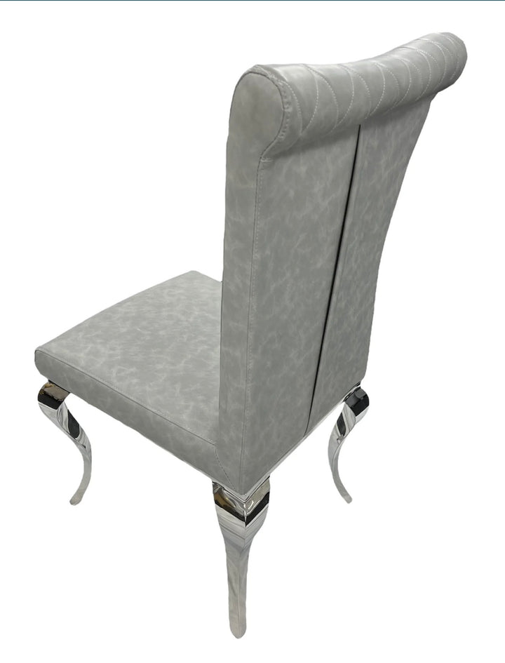 Rose 160cm Grey Marble Dining Table + London Leather Light Grey Dining Chairs