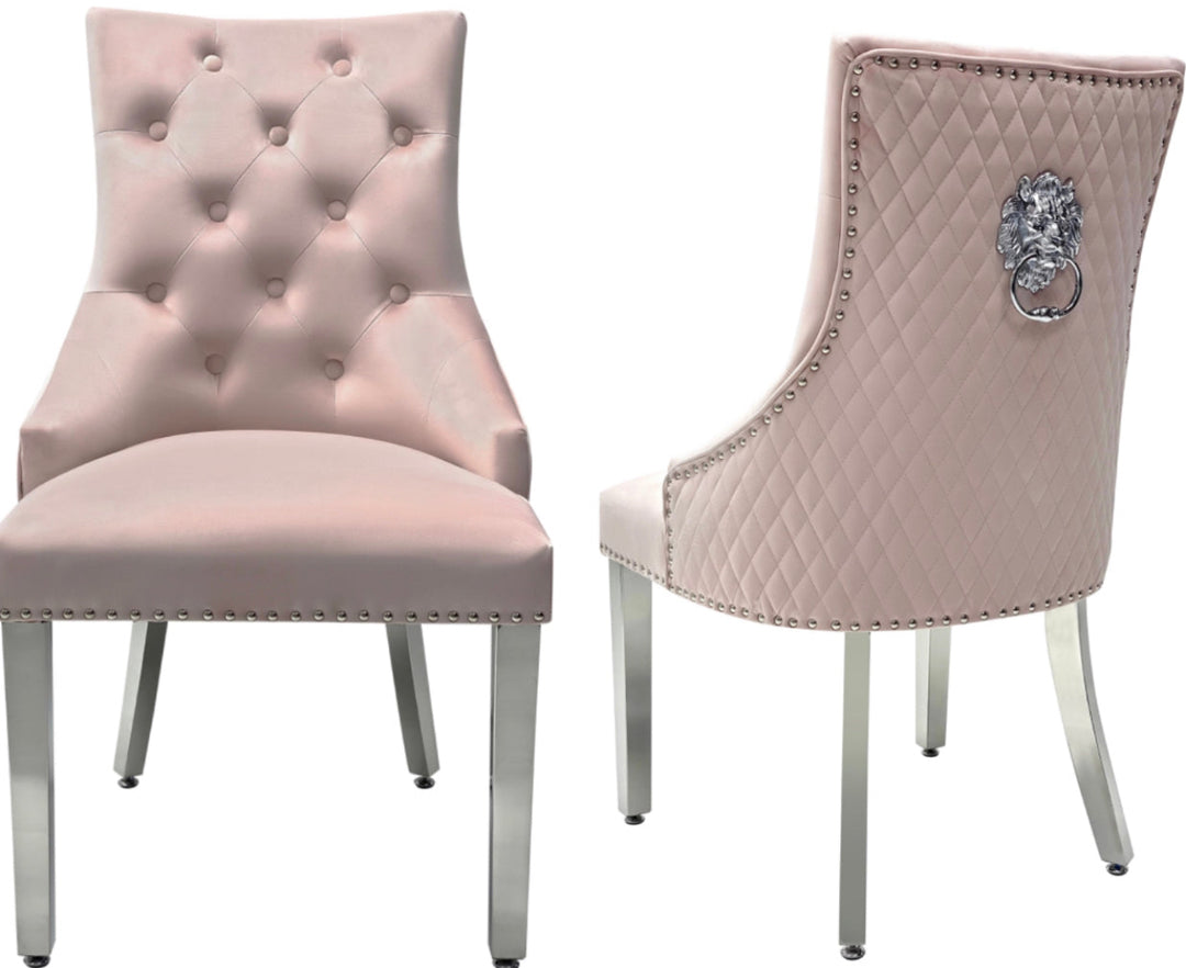 Rose 180cm Grey Marble Dining Table With Lion Knocker Dining Chairs