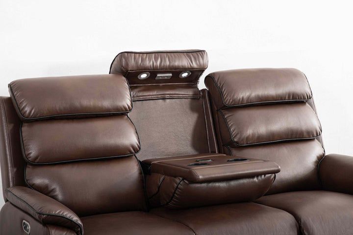 3 Seater & 2 Seater Brown Leather Electric Recliner Sofa Set with Cup Holders, LED Lights, Wireless Charger & USB Port