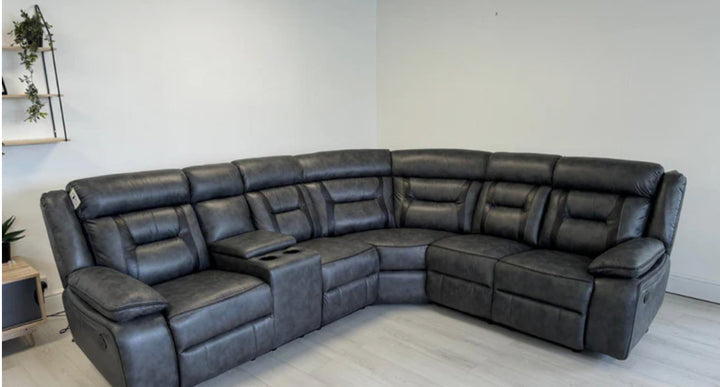 ELECTRIC RECLINER SOFA CORNER - Tech Fabric Sofa GREY WITH BLACK TRIM & Comes With Additional seat & console