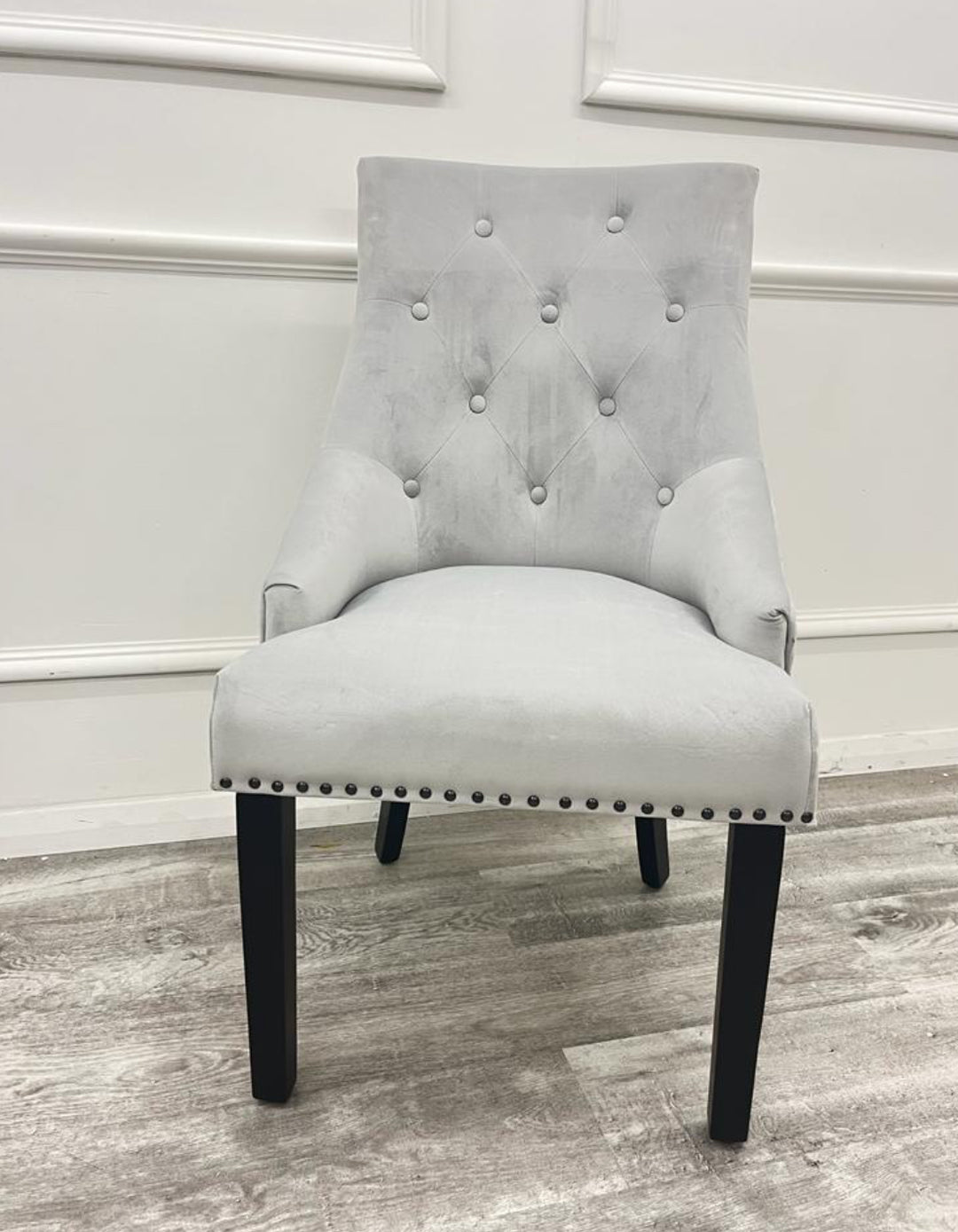 Pair Of Bentley Light Grey Dining Chair Black Leg