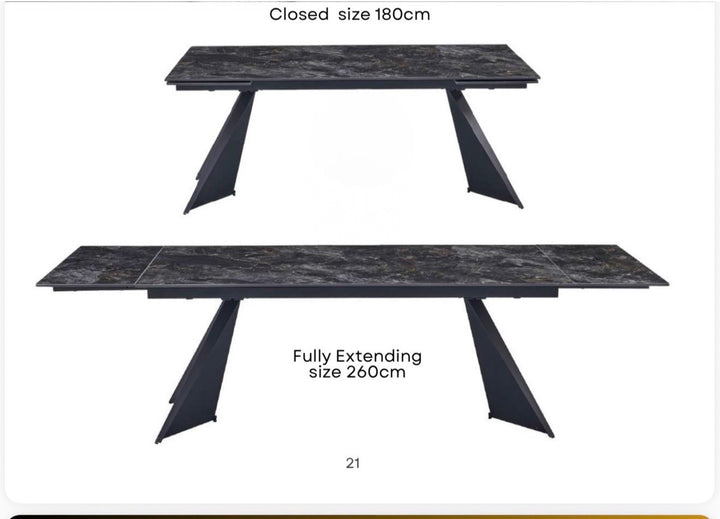 Chicago Extendable Dining Table 180–260cm Ceramic Black Top with Black Legs – Seats 4 to 12