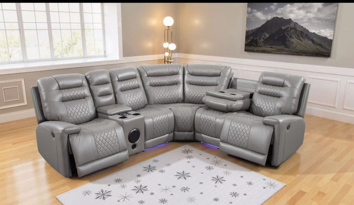 Grey Corner Recliner Leather sofa 