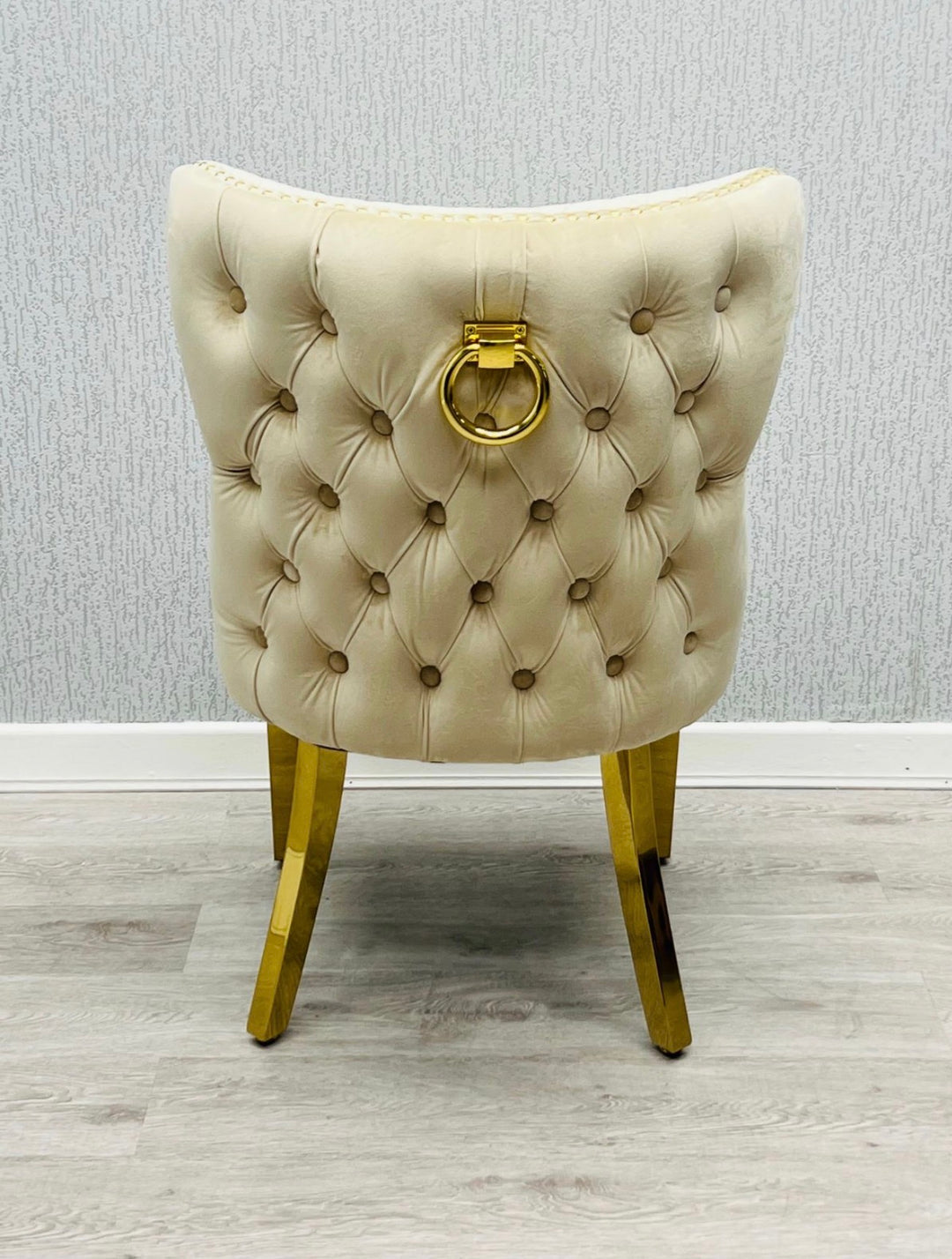 Rose Cream & Gold Marble Dining Table Set with Valentino Mink & Gold Dining Chairs – Luxury Modern Dining Furniture