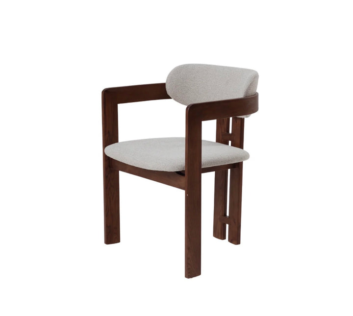 Claria Walnut Dining Chair in Oatmeal Boucle – Wooden Frame Upholstered Seat