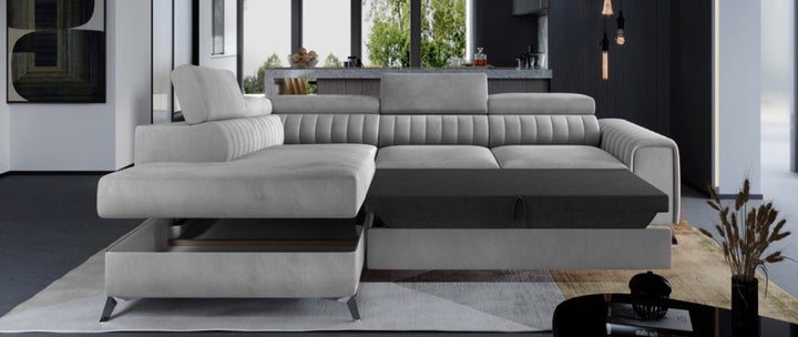 Sofia Corner Sofa Bed with Storage – Plush Velvet L-Shape Sofabed | Left or Right Hand | Modern Pull-Out Sofa Bed UK