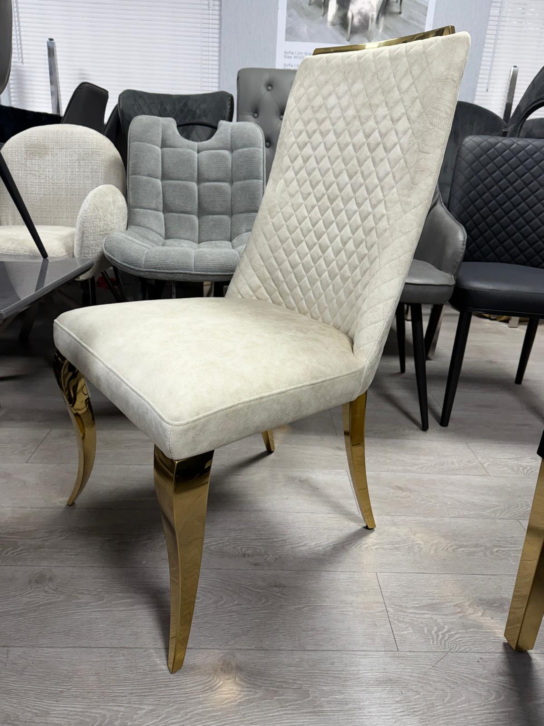 Luxury Cream & Gold Round Dining Table Set 110cm with Ruby Cream & Gold Velvet Dining Chairs – Modern Glam Dining Furniture UK