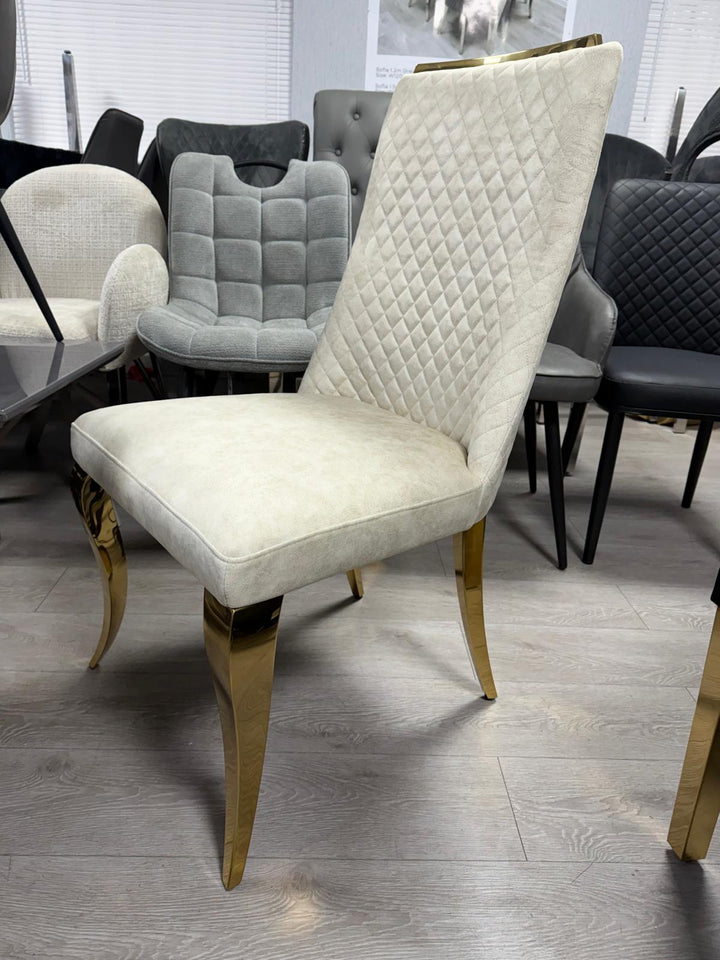 Luxury Cream & Gold Round Dining Table Set 110cm with Ruby Cream & Gold Velvet Dining Chairs – Modern Glam Dining Furniture UK