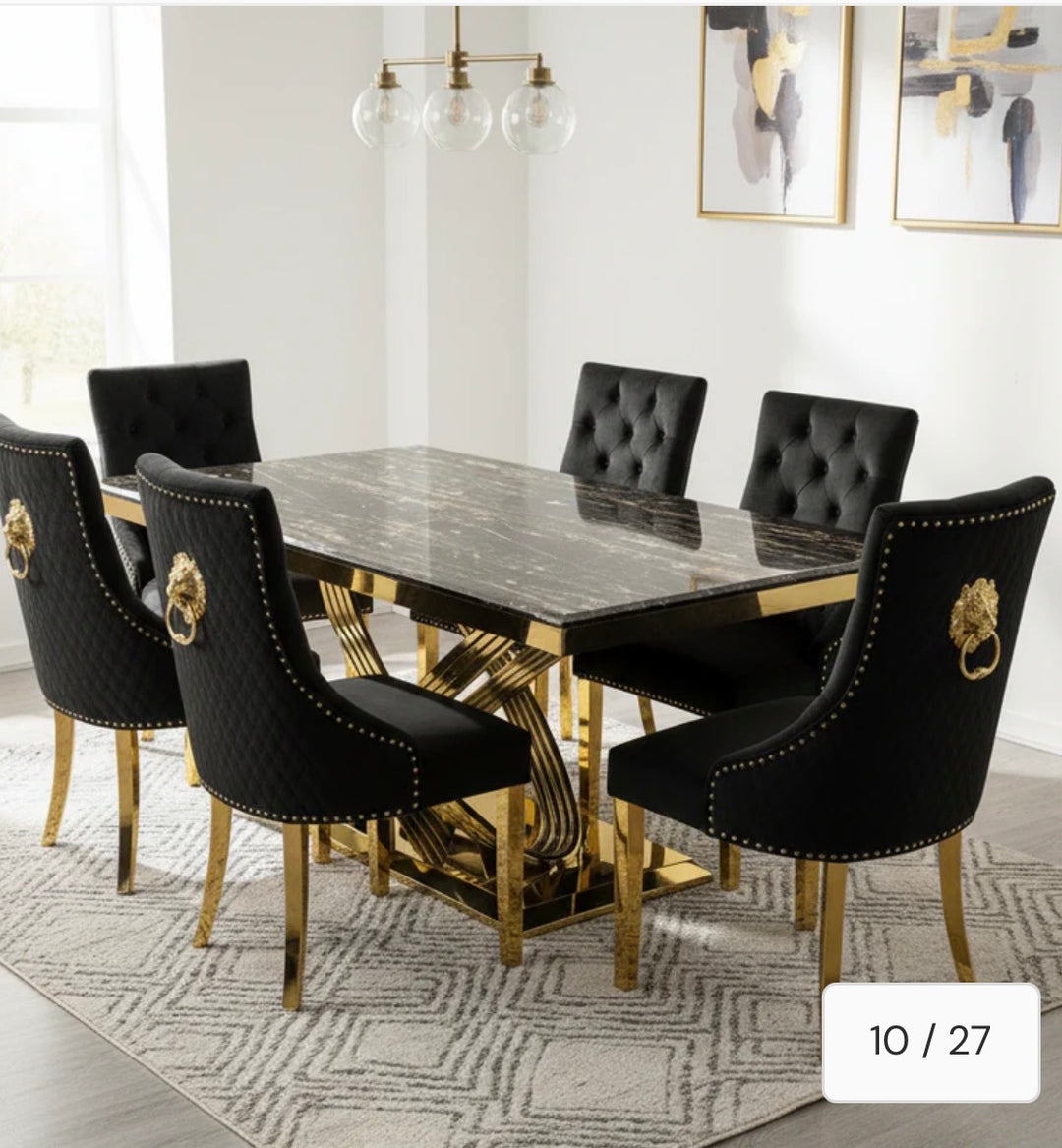Rose Cream & Gold Dining Table Set | Mink & Lion Knocker Dining Chairs