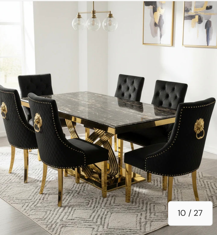 Rose Cream & Gold Dining Table Set | Mink & Lion Knocker Dining Chairs