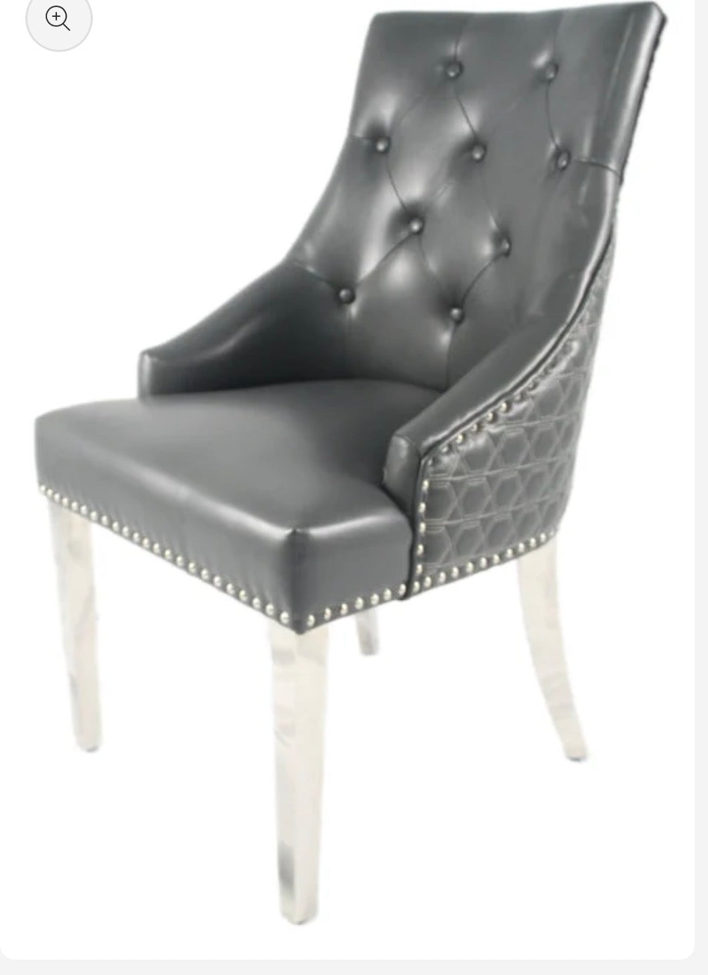 Pair Of 2 Roma Dark Grey PU Leather Chairs Lion Knocker