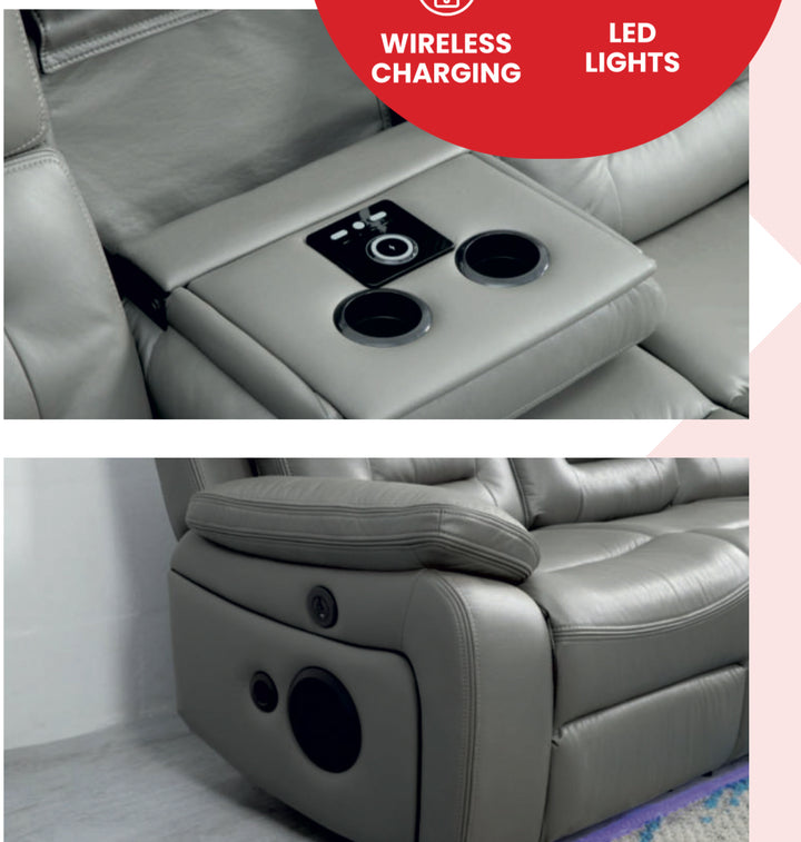 Hifsa 3 Seater Recliner Electric Sofa + 2 Seater Recliner Electric Sofa Grey