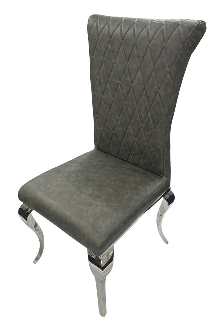 Rose 160cm Grey Marble Dining Table + London Leather Dark Grey Dining Chairs