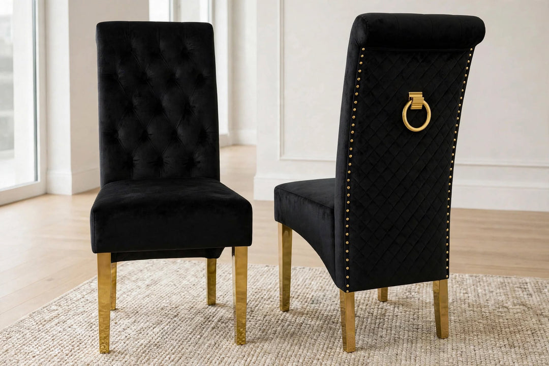 Sorrento White & Gold Marble Dining Table with Sofia Cream & Gold Velvet Dining Chairs