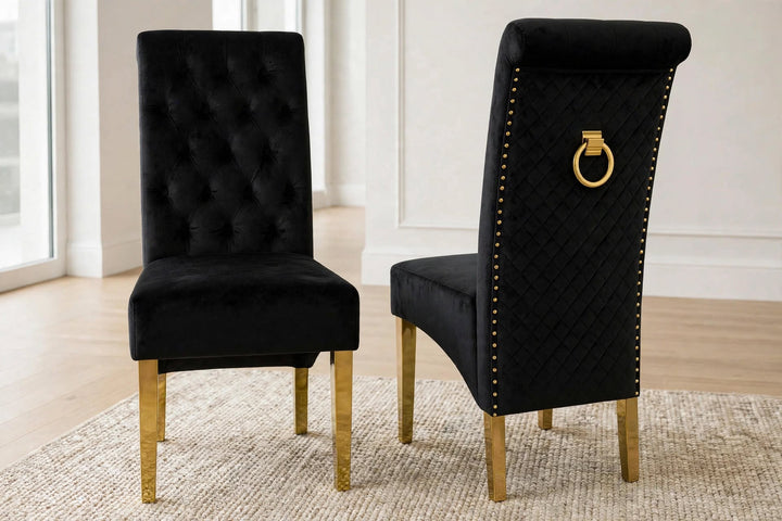Sorrento White & Gold Marble Dining Table with Sofia Cream & Gold Velvet Dining Chairs