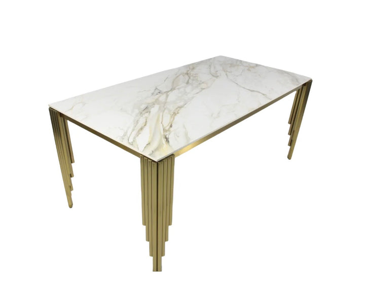 Mayfair 1.8M Kate Gold Dining Table + Sofia Cream and Gold Dining Chairs Ring knocker